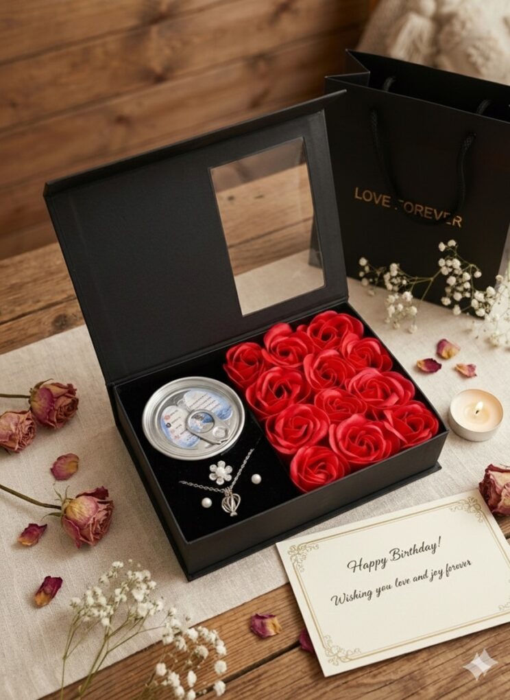 Luxury Love Gift Box – 12 Preserved Roses & Love Pearl Combo