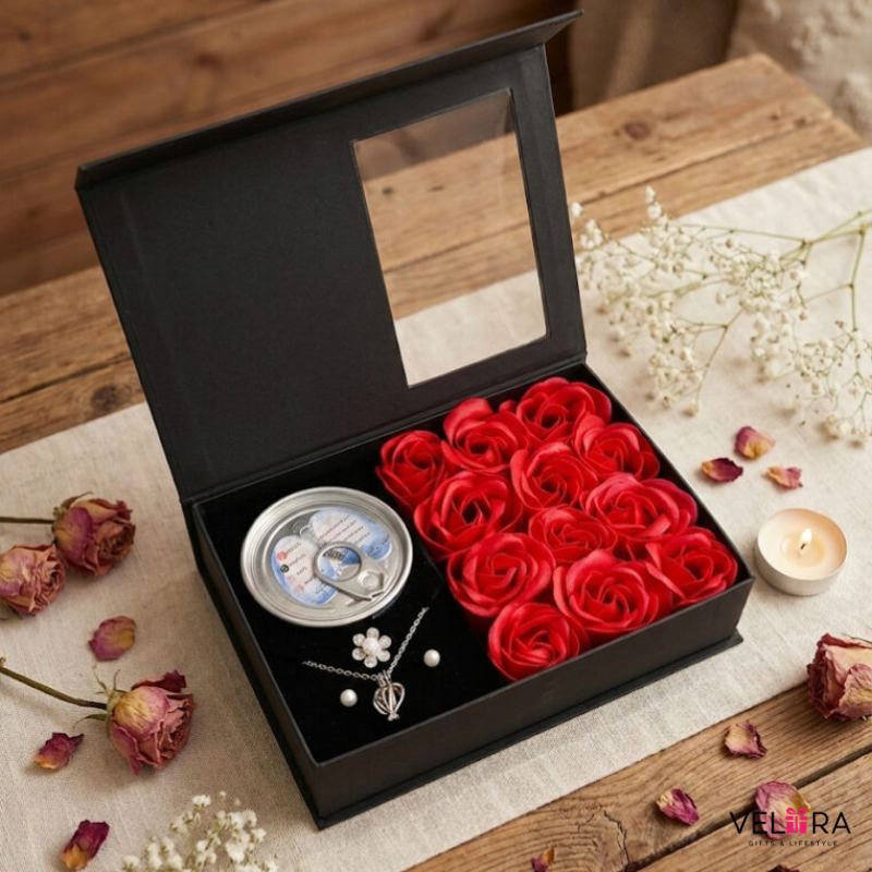 Luxury Love Gift Box – 12 Preserved Roses & Love Pearl Combo